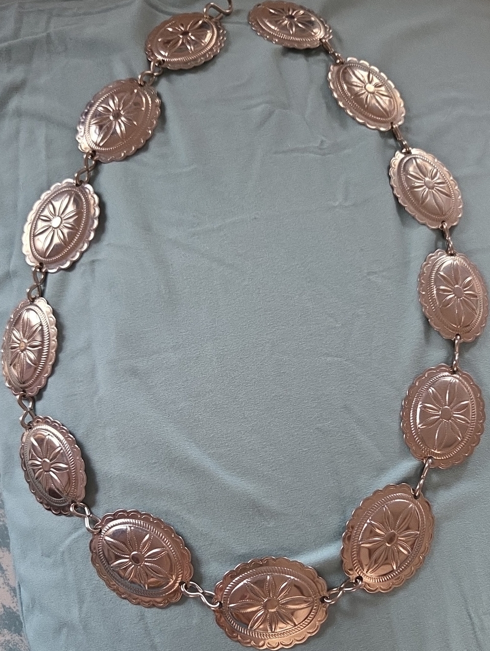 Boho Silver-Tone Oval Concho Statement Belt